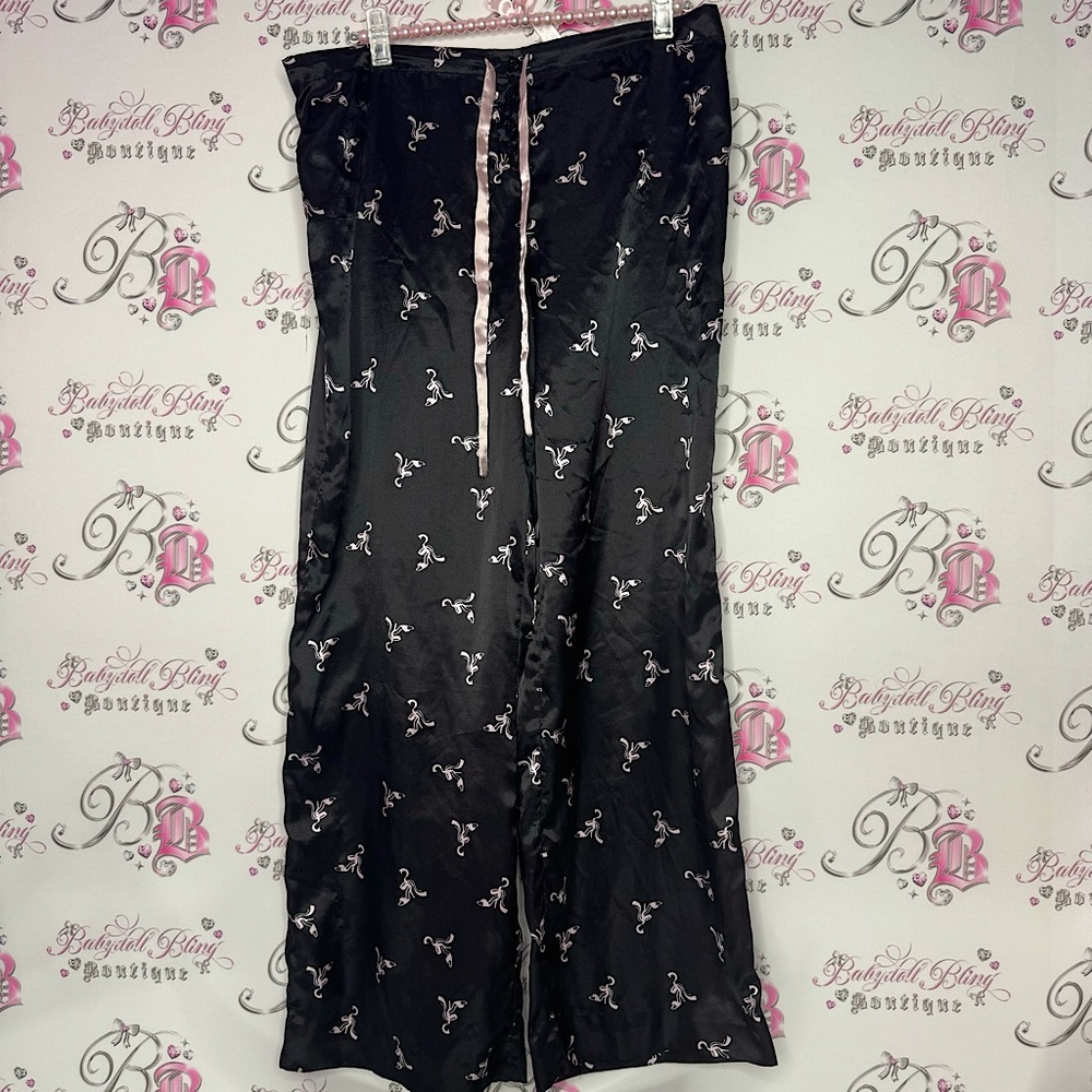 La senza pants heels ribbon 🎀 bows black pink satiny silky feel shimmer shiny